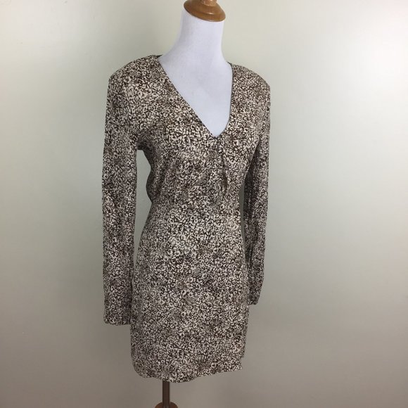 Zara Dresses & Skirts - NWT ZARA Beige Brown Ivory Printed Front Overlay Long Sleeve Lined Dress